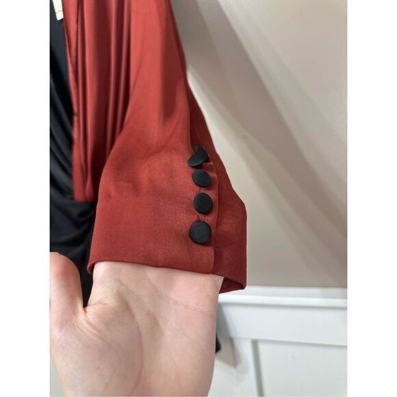 NWT Choosy In A Mood Plunging Neckline Black Sienna Brown Two-Tone Mini Dress 8 - Picture 3 of 16